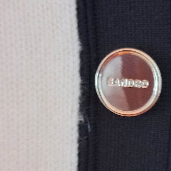 SANDRO cream/white sweater with navy trim and button closure at the back - Picture 11 of 13